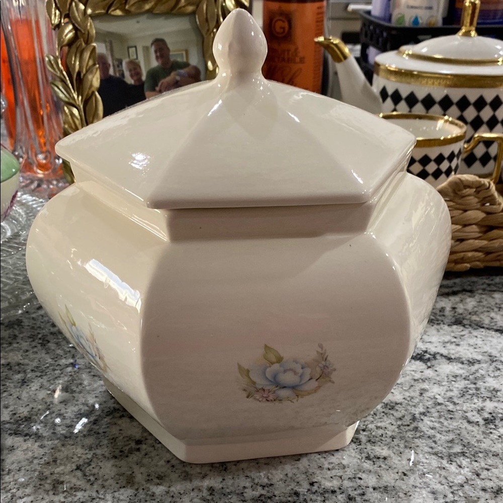Cream Floral Ceramic Ginger Jar Biscuit Canister with Lid - Home Dining!